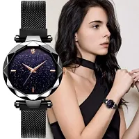 Acnos Hours 3,6,9 Represents Line and 12 Represent Diamond Black 21st Century Magnet Analog Watch for Girls and Women(MGNT-Black)-thumb1