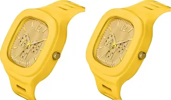 Stylish Yellow Silicone Analog Watches For Men Pack Of 2-thumb1