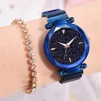 Acnos 4 Point Blue Magnet Strap Analogue Women's and Girls Watch Sweet Heart Blue Bracelet Combo for Girl's  Women's Watch (Set of 2)-thumb3