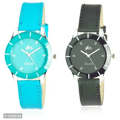 Stylish Patent Leather Analog Watches For Women- 2 Pieces