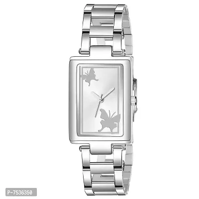 Acnos Brand - White Square Dial Silver Chain Belt Analogue Watch for Girl's and Women's Pack of - 1-thumb0