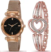 Acnos Brand - A Watch Analogue Plain Black Dial Rose Gold Magnet Watch with Gift Bracelet for Women or Girls and Watch for Girl or Women (Combo of 3)-thumb1