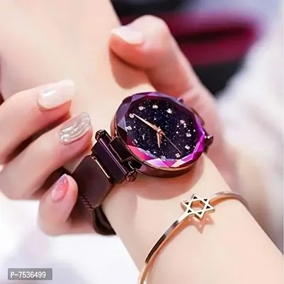 Acnos Purple and Silver Color 12 Point with Trending Magnetic Analogue Metal Strap Watches for Girl's and Women's Pack of - 2(DM-190-220)-thumb5