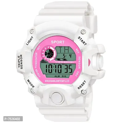 Acnos Brand - A Digital Watch Shockproof Multi-Functional Automatic Pink Dial White Color Strap Waterproof Digital Sport's Watches for Men's Kids Watch for Boys - Watches for Men