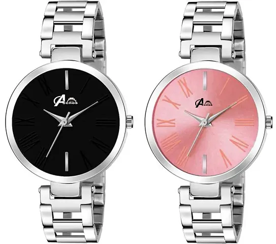 Acnos and Dial Strap Analogue Watches Combo for Women Pack of 2(T-Black-Pink)