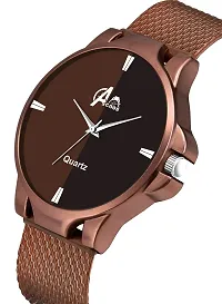 ACNOS Brand Design Stylish Brown DIAL PU Strap Black King Bracelet Combo Set for Men Analog Watch for Boys Men Watches Pack of 2-thumb2