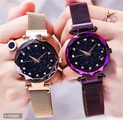 Acnos Purple and Rosegold Color 12 Point with Trending Magnetic Analogue Metal Strap Watches for Girl's and Women's Pack of - 2(DM-180-190)-thumb4