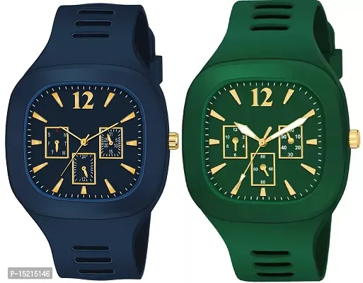 Stylish Multicoloured Silicone Analog Watches For Men Pack Of 2