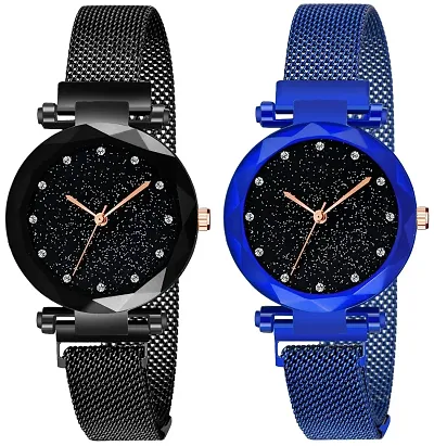 Acnos and Color 12 Point with Trending Magnetic Analogue Metal Strap Watches for Girl's and Women's Pack of - 2(DM-170-200)