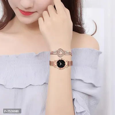 Acnos Brand - A Watch Analogue Plain Black Dial Rose Gold Magnet Watch with Gift Bracelet for Women or Girls and Watch for Girl or Women (Combo of 3)-thumb4