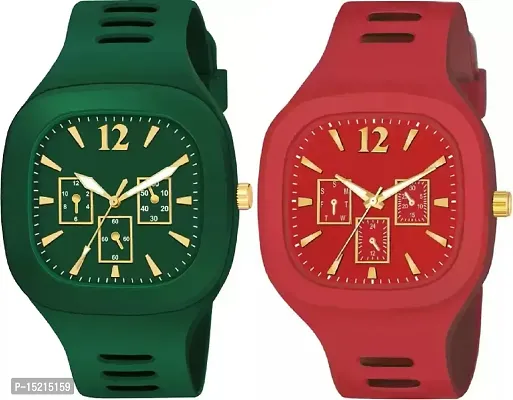 Stylish Multicoloured Silicone Analog Watches For Men Pack Of 2