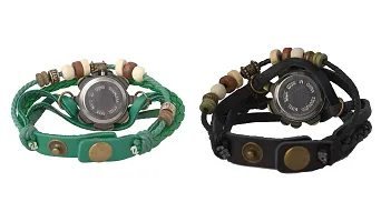 ACNOS Multi-Colored Strapes Analogue Watches Combo for Girls  Womens Pack of - 2 D_Black-Green-thumb2