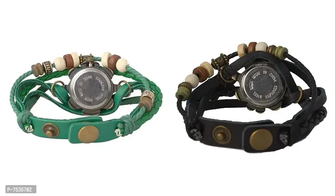 ACNOS Multi-Colored Strapes Analogue Watches Combo for Girls  Womens Pack of - 2 D_Black-Green-thumb3