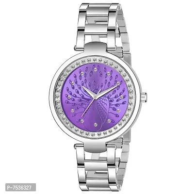 Acnos Purple Dial Round Diamond Silver Chain Belt MT Analogue Watch for Girl's and Women's Pack of - 1 (MT-209)-thumb0