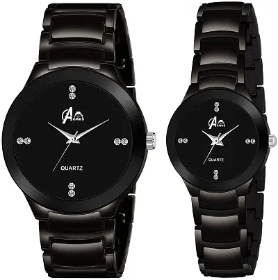 Acnos Brand - Heavy Quality 3 Different Steel Plated Formal Analog Watches for Couple Pack of 2