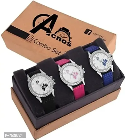 Acnos White Dial Analogue Watch for Women Pack of - 3 (315-BLACK-BLUE-PINK)-thumb2