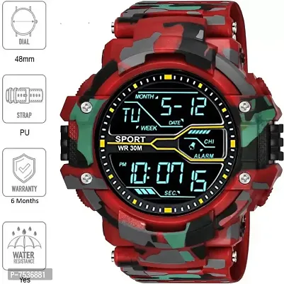 Acnos Brand - A Digital Boy's Watch (Black Dial, Red Strap)-thumb2