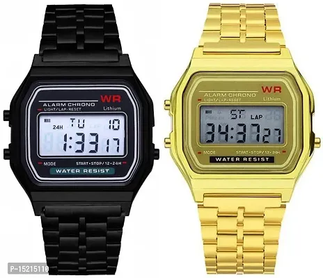 Stylish Multicoloured Stainless Steel Digital Watches For Men Pack Of 2-thumb0