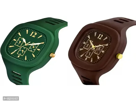 Stylish Multicoloured Silicone Analog Watches For Men Pack Of 2-thumb2