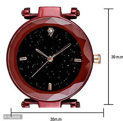 Acnos 4 Point Black and Red Color with Trending Magnetic Analogue Metal Strap Watches for Girl's and Women's Pack of - 2(P-200-210)-thumb3