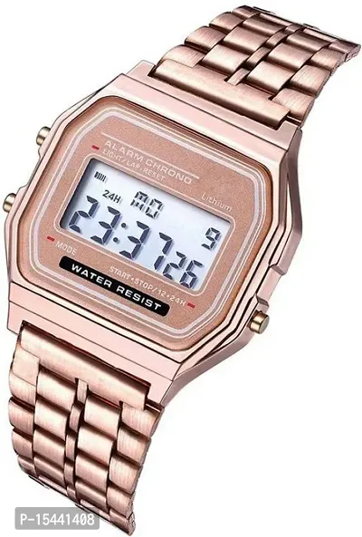 Acnos Brand 2 Combo Digital Rosegold Vintage Square Dial Unisex Water Resist Watch for Men Women Pack Of 2 (WR70)-thumb2
