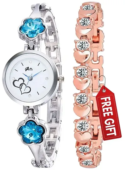 Acnos Flower Stone Diamond Bengle with Bracelet ! for Girls and Women Pack of - 2