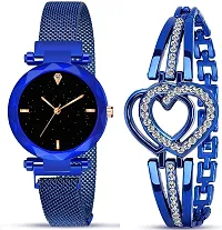 Acnos Brand - A Watch Analogue Plain Black Dial Blue Magnet Watch with Gift Bracelet for Women or Girls and Watch for Girl or Women (Combo of 3)-thumb1