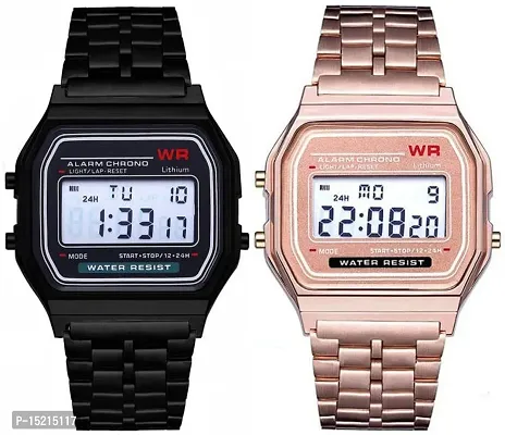 Stylish Multicoloured Stainless Steel Digital Watches For Men Pack Of 2-thumb0