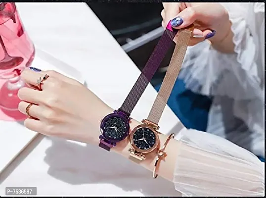 Acnos Purple and Rosegold Color 12 Point with Trending Magnetic Analogue Metal Strap Watches for Girl's and Women's Pack of - 2(DM-180-190)-thumb5