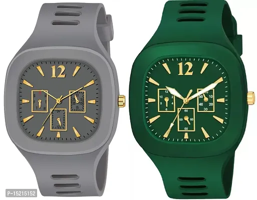 Stylish Multicoloured Silicone Analog Watches For Men Pack Of 2-thumb0