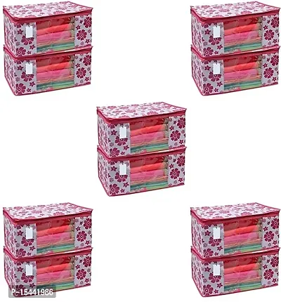 Acnos Metalic Pink Chain Flower Design 10 Piece Non Woven Large Size Saree Cover Set Pack Of 10 Pink and White