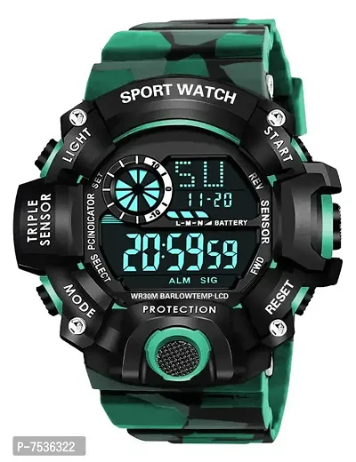 Acnos Brand - A Digital Watch Shockproof Multi-Functional Automatic Green Army Strap Waterproof Digital Sport Watch for Mens Kids Watch for Boys - Watch for Men Pack of 1