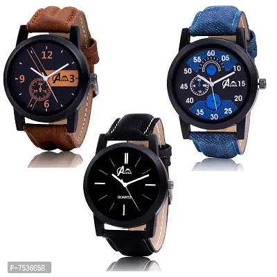 Acnos Black Dial Analogue Watches Combo Set for Men Pack of - 3(WAT-LR-01-02-05-CMB)