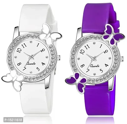 Stylish Multicoloured Silicone Analog Watches For Women Pack Of 2-thumb0
