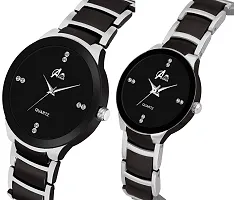 Acnos Plated Full Dial Couple Analog Watches for Men and Women (Black Silver) Pack of 2-thumb1