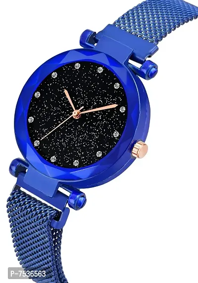 Acnos Blue Color 12 Point Diamond with Trending Magnetic Analogue Metal Strap Watch for Girl's and Women's Pack of - 1(DM-170)-thumb2