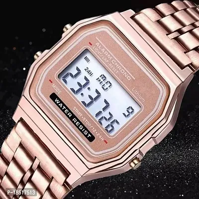Azon Brand Digital Silver Colour Vintage Square Dial Unisex Wrist Watch for Men Watch For Women Pack Of 1 (WR-Rosegold)