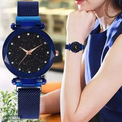 Acnos Black Round Diamond Dial with Latest Generation Blue Magnet Belt Analogue Watch for Women Pack of - 1 (DM-BLUE05)-thumb2