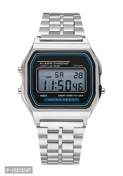 Stylish Silver Stainless Steel Digital Watches For Men-thumb0