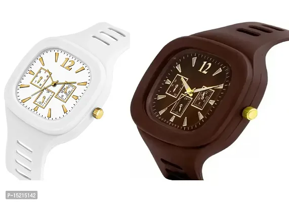 Stylish Multicoloured Silicone Analog Watches For Men Pack Of 2-thumb3