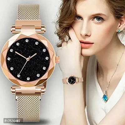 Acnos Analogue Women's Watch (Black Dial Rose Gold Colored Strap)-thumb2