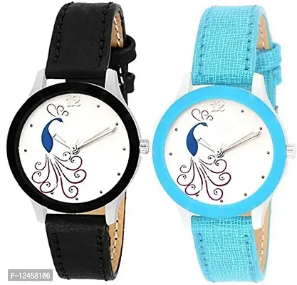 Stylish Patent Leather Analog Watches For Women- 2 Pieces