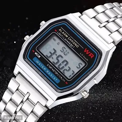 Azon Brand Digital Silver Colour Vintage Square Dial Unisex Wrist Watch for Men Watch For Women Pack Of 1 (WR-Silver)