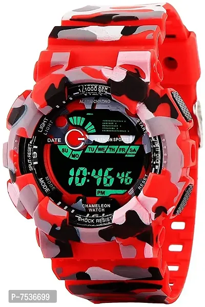 Acnos Brand - A Digital Watch Shockproof Multi-Functional Automatic Army Full Red Color Army Strap Waterproof Digital Sports Watch for Men's Kids Watch for Boys Watch for Men Pack of-1