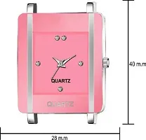 Acnos Pink Square Analog Watch With Heart Love Diamond Bracelet PU Belt Watch For Girls Watch For Women Pack Of 3-thumb3