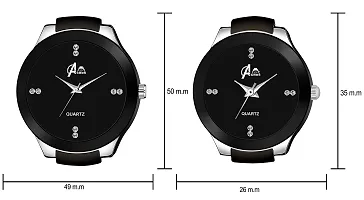 Acnos Plated Full Dial Couple Analog Watches for Men and Women (Black Silver) Pack of 2-thumb2