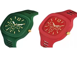 Stylish Multicoloured Silicone Analog Watches For Men Pack Of 2-thumb1