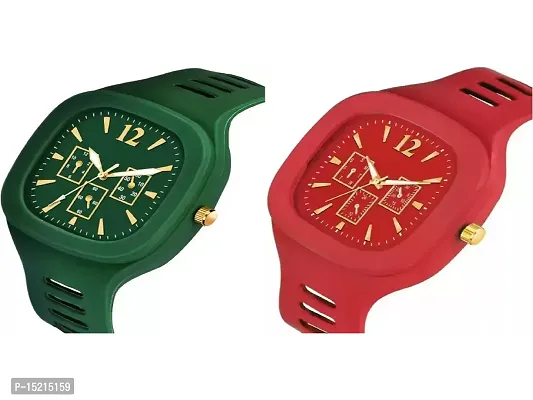 Stylish Multicoloured Silicone Analog Watches For Men Pack Of 2-thumb2