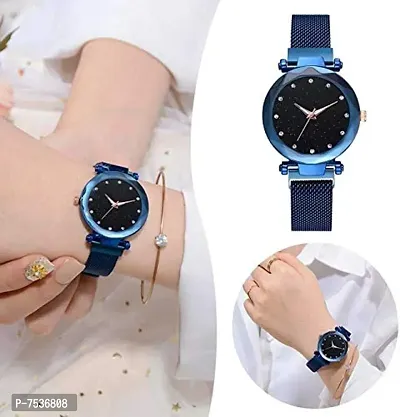 Acnos Blue Magnet Strap Analogue Women's and Girls Watch Sweet Heart Blue Bracelet Combo for Girl's  Women's Watch (Set of 2)-thumb5