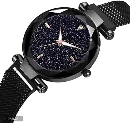 Acnos Hours 3,6,9 Represents Line and 12 Represent Diamond Black 21st Century Magnet Analog Watch for Girls and Women(MGNT-Black)-thumb3